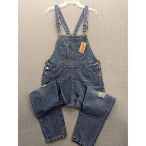 Utcoco Overalls Womens Medium Blue Denim Bib Distressed Adjustable Straps Casual